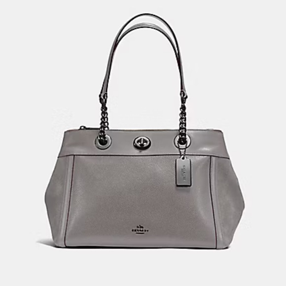 COACH GRAY LEATHER AND SUEDE TURNLOCK EDIE CARRYALL - Picture 1 of 13